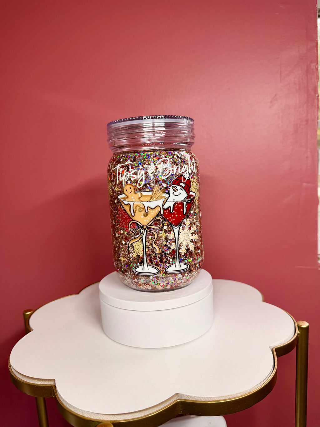 Custom 20oz Snowglobe Mason Jar Tumbler – Glitter Tumbler | Personalized Cup for Gifts & Everyday Use