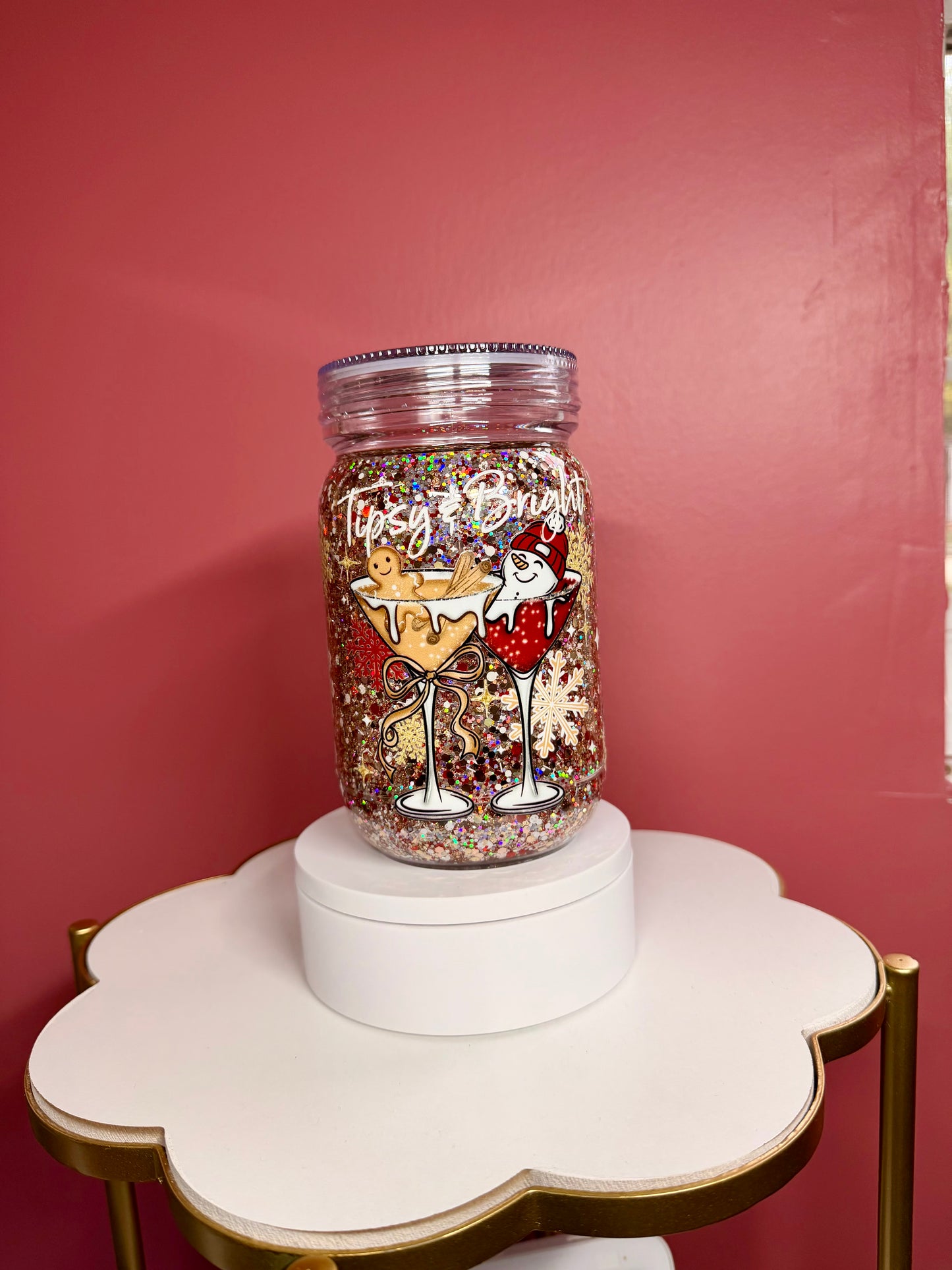 Custom 20oz Snowglobe Mason Jar Tumbler – Glitter Tumbler | Personalized Cup for Gifts & Everyday Use