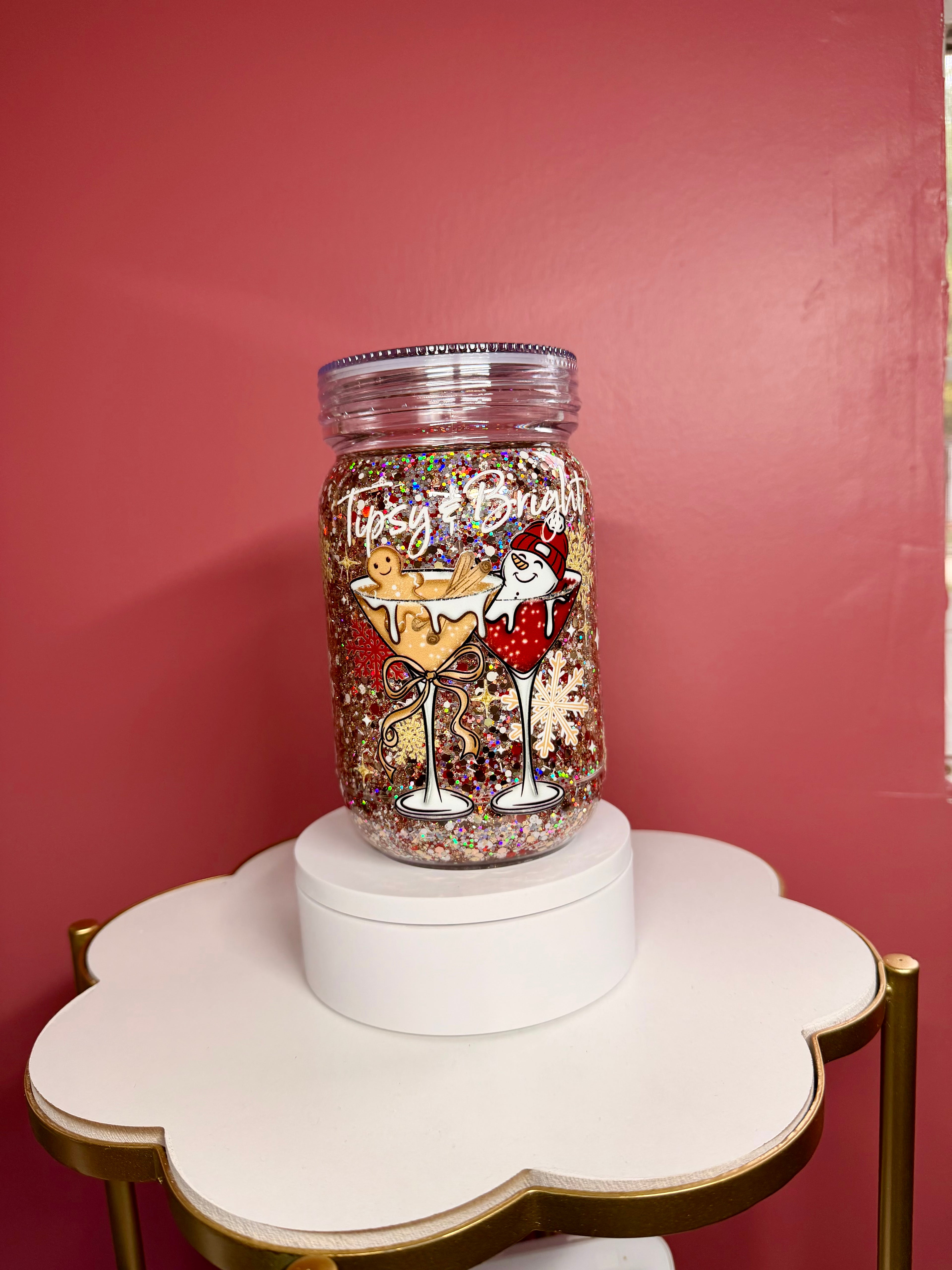 Custom 20oz Snowglobe Mason Jar Tumbler – Glitter Tumbler | Personalized Cup for Gifts & Everyday Use