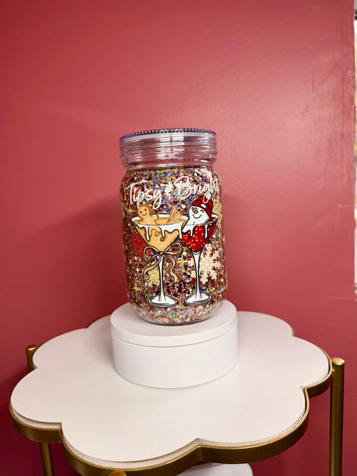 Custom 20oz Snowglobe Mason Jar Tumbler – Glitter Tumbler | Personalized Cup for Gifts & Everyday Use